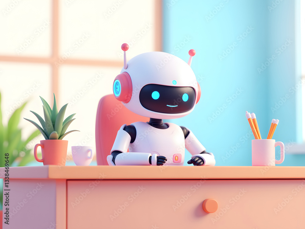 Poster intelligent ai robots help humans work and learn scene illustration