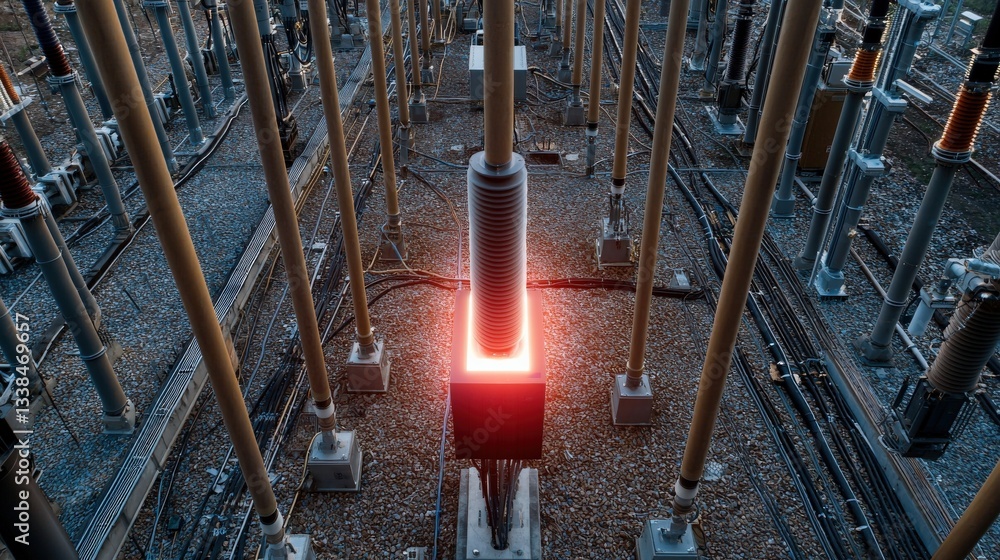 Poster smart grid distribution management concept. complex electrical infrastructure with vertical componen