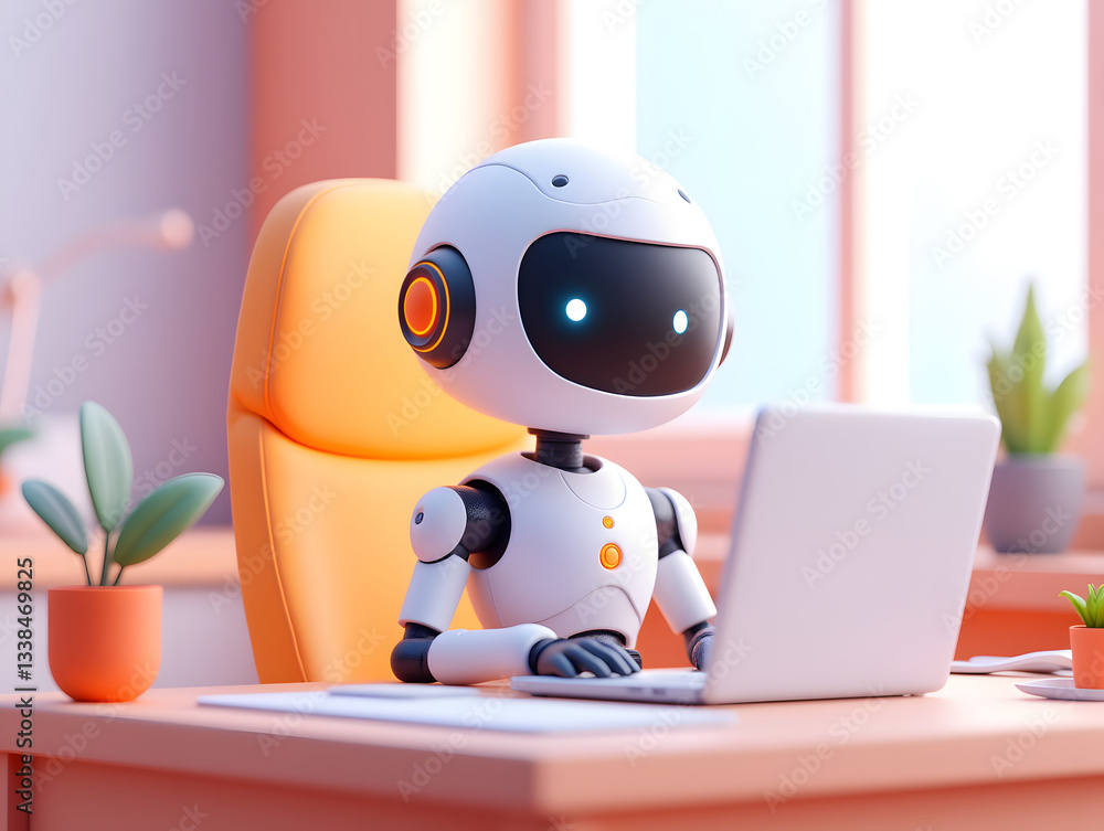 Poster intelligent ai robots help humans work and learn scene illustration