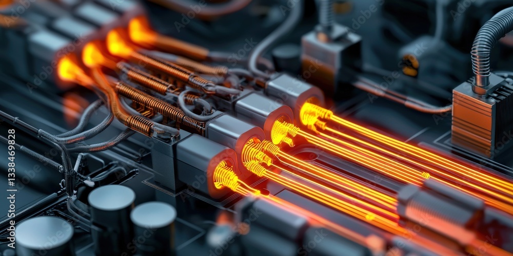 Aufkleber smart grid distribution management concept. close-up of intricate machinery with glowing elements an