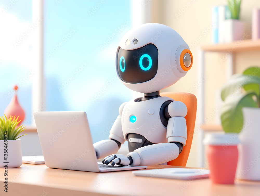Poster intelligent ai robots help humans work and learn scene illustration