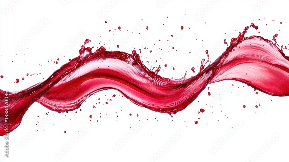 Poster dynamic wave of vibrant red liquid creating a splash effect against a clean white background in stud