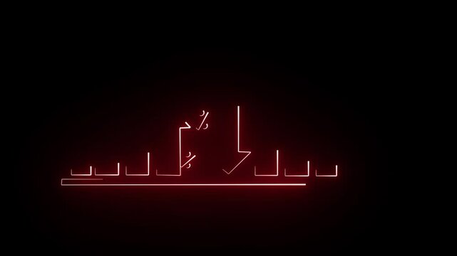 neon glowing red infographic Graph going Up and Down sign with % Flat design aanimation concept of sales bar chartsymbol icon with arrow moving down.