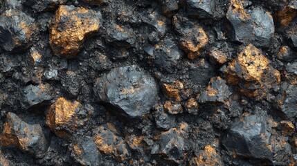 Mining action on abundant metallic rocks quarry location textured content industrial environment close-up viewpoint natural resources