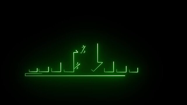 neon glowing green infographic Graph going Up and Down sign with % Flat design aanimation concept of sales bar chartsymbol icon with arrow moving down.