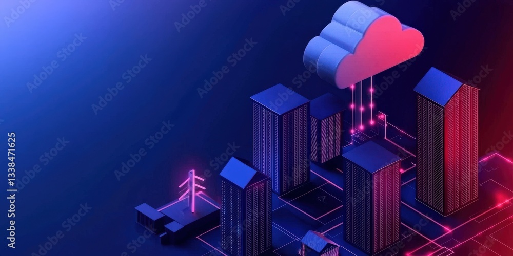 Aufkleber smart grid distribution management concept. digital cityscape featuring cloud computing concept with