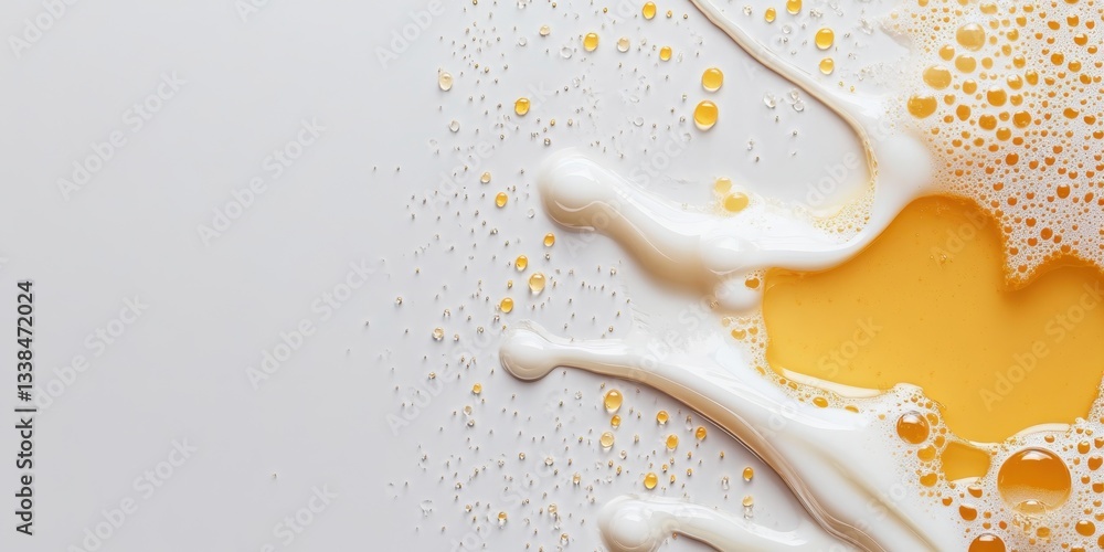 Poster golden delight: a visually appealing photo of overflowing beer with frothy head on a surface.