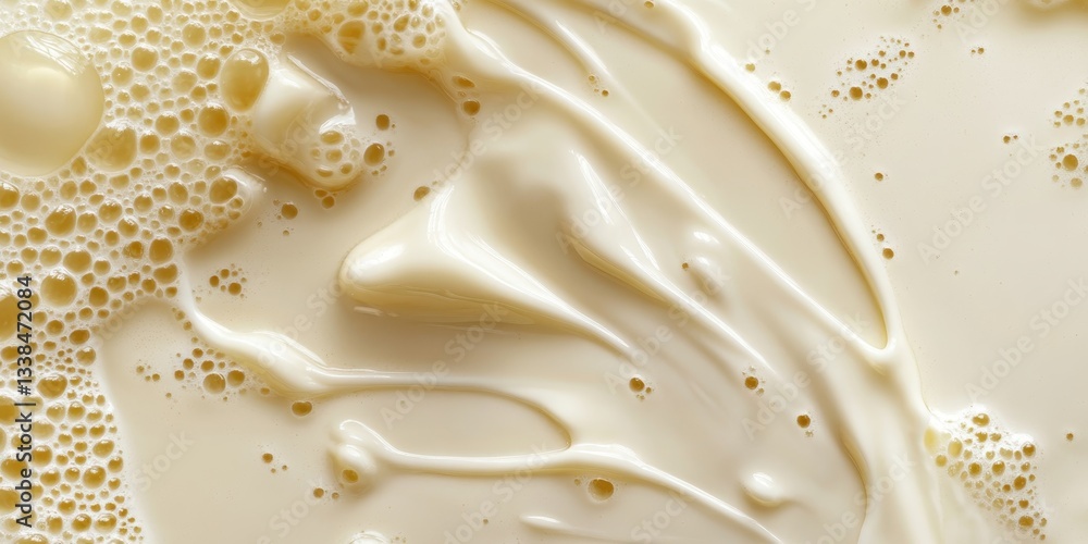 Poster swirling cream: abstract macro shot of a cascade of creamy liquid, captured with intricate details a