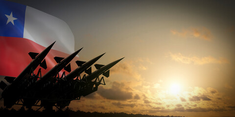 Flag of Chile and missiles - defense concept - 3D illustration