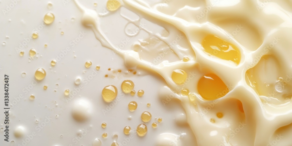 Poster golden splash of indulgence: captivating macro shot of a creamy, luscious substance interacting with
