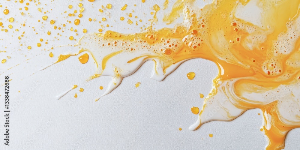 Poster golden splatter: an overhead shot captures the dynamic splash of a vibrant orange liquid, its viscos