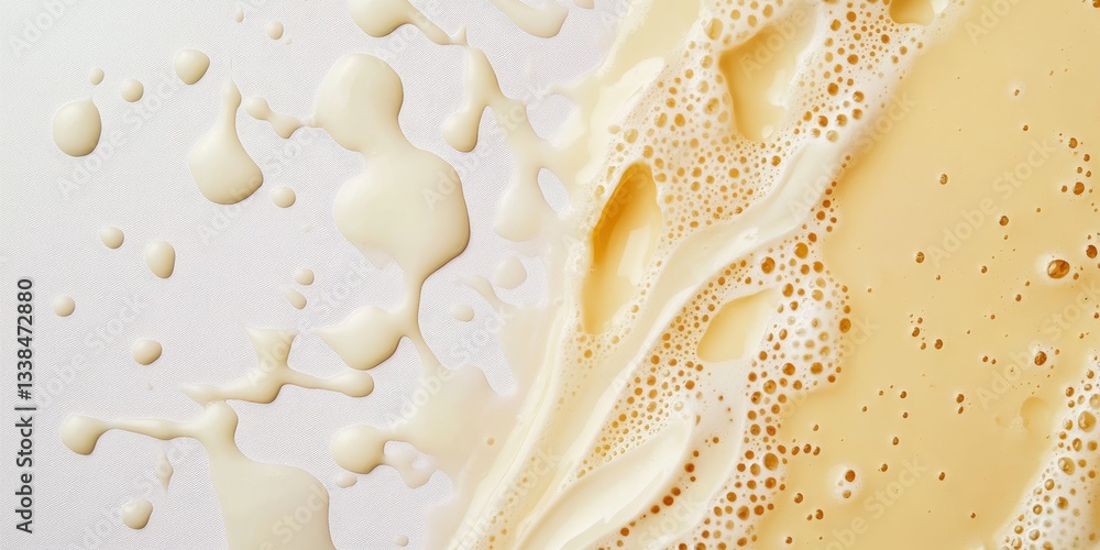 Poster creamy cascade: a mesmerizing top-down view captures the dynamic flow of a viscous, light-yellow sub