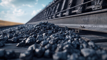 Fototapeta premium ESG Business Risk, Coal scattered on railway track under bridge