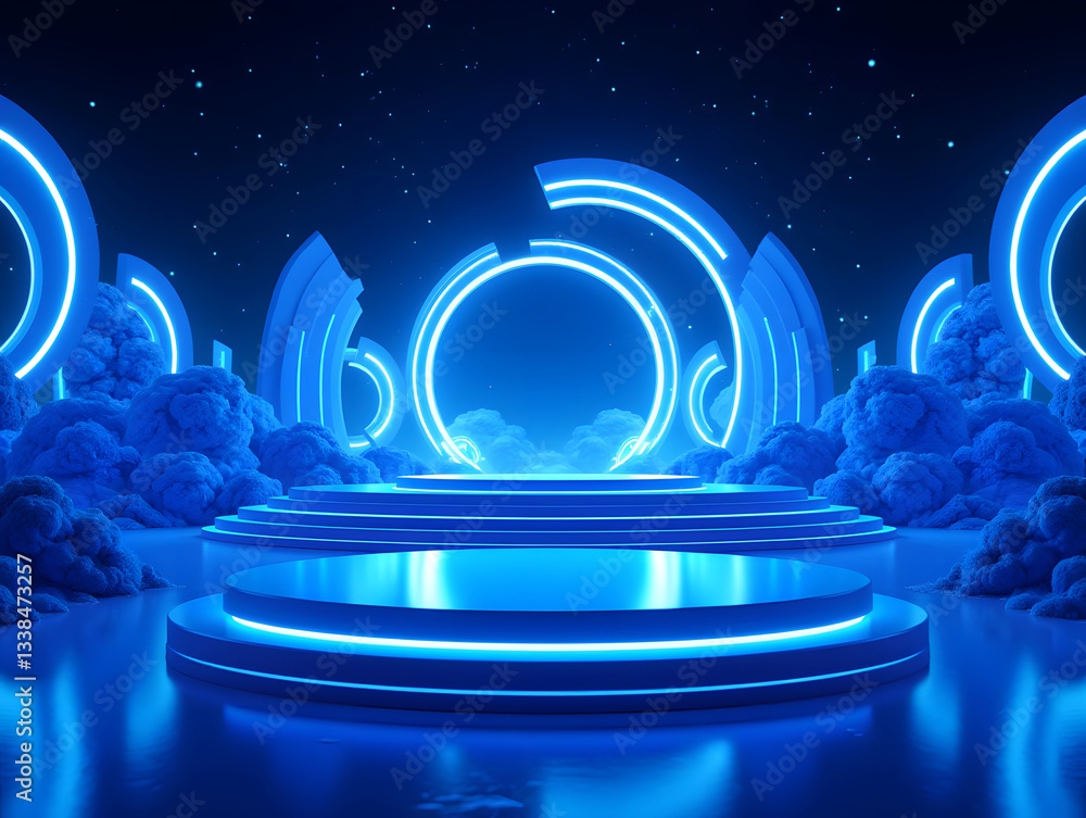 Poster 3d rendering of sci-fi stretch background with geometric tunnel and neon lines, 3d rendering concept