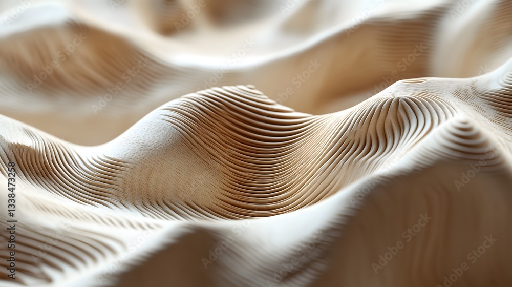 Poster parametric wooden surface creating a wavy landscape with organic lines