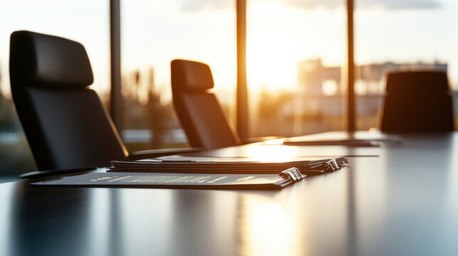 ESG Business Risk, sunlit conference room with documents on table