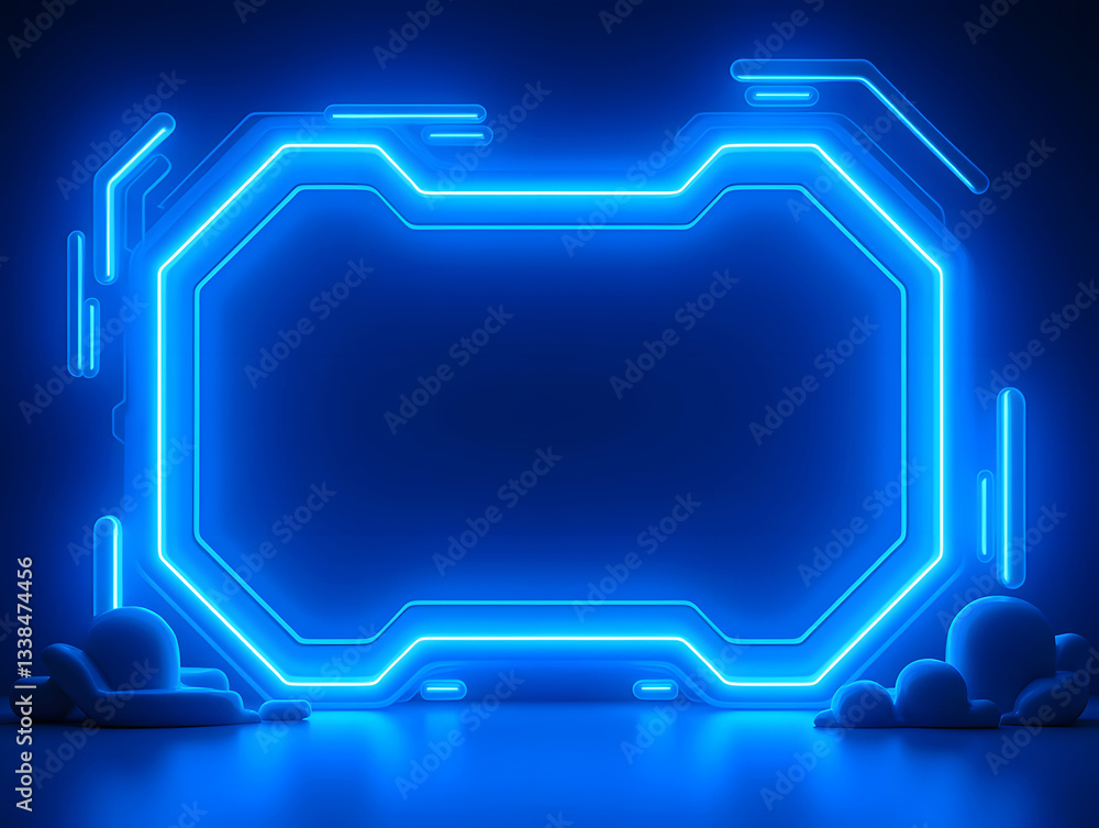 Poster 3d rendering of sci-fi stretch background with geometric tunnel and neon lines, 3d rendering concept
