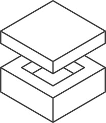 Cube logo, geometric vector design. Monochrome box logotype company, trendy techno emblem in isometric line style.