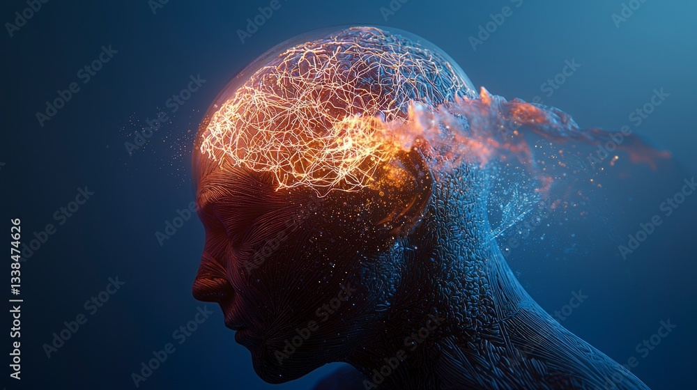 Poster illuminated mind neural network brainpower data stream abstract concept