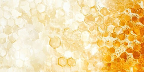 Golden Honeycomb Abstract: A detailed close-up reveals the intricate structure of a honeycomb, glistening with golden hues, representing the beauty of nature's design and the sweetness of its bounty.