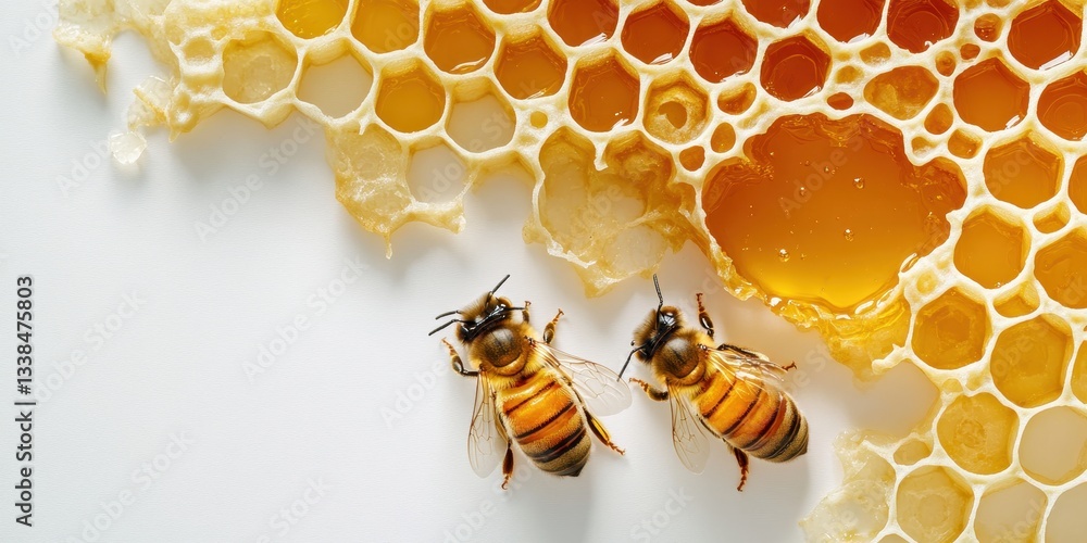 Poster honeycomb harmony: detailed macro captures the intricate patterns of a honeycomb alongside two indus
