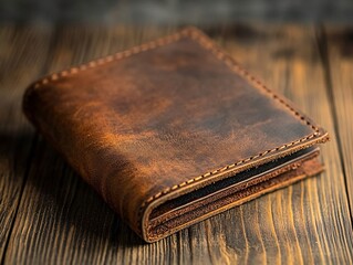 Stylish leather wallet showcase modern workspace product photography minimalistic setting close-up elegance in simplicity