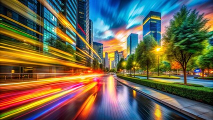 Obraz premium Urban Cityscape with Light Streaks