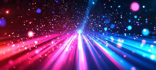 Obraz premium Pink and Blue Particle Streaks Hyper Speed Lights, a Futuristic Technology Sci-Fi Background