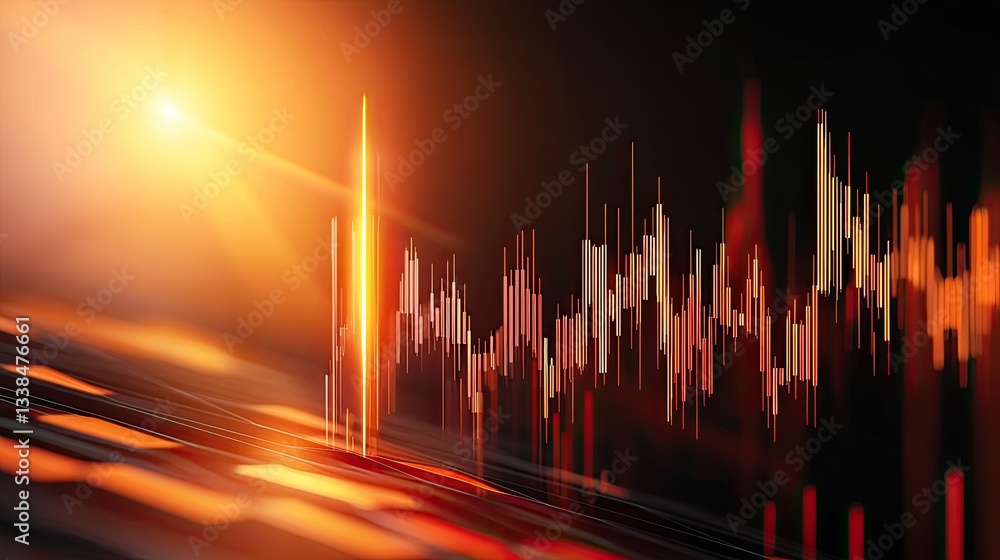 Poster a vibrant abstract representation of sound waves, illuminated by warm light, showcasing dynamic move
