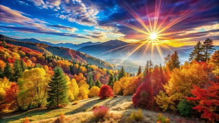 Fototapeta premium Autumn Mountain Landscape with Vibrant Foliage