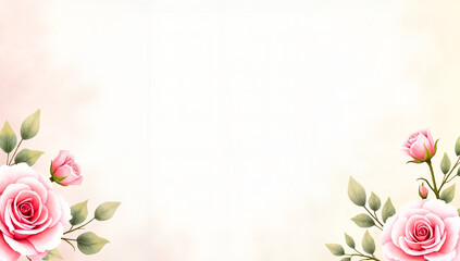 Elegant Watercolor Roses Background in Peach with Copy Space