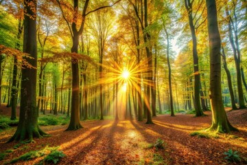Autumn Forest with Sunlight