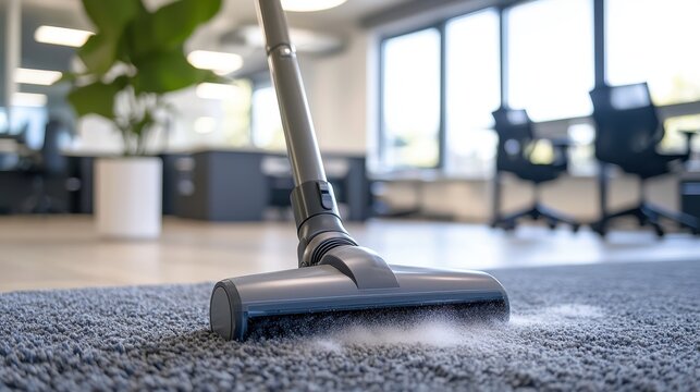 Vacuum Cleaning in Open Office Space with Modern Design and Bright Natural Light