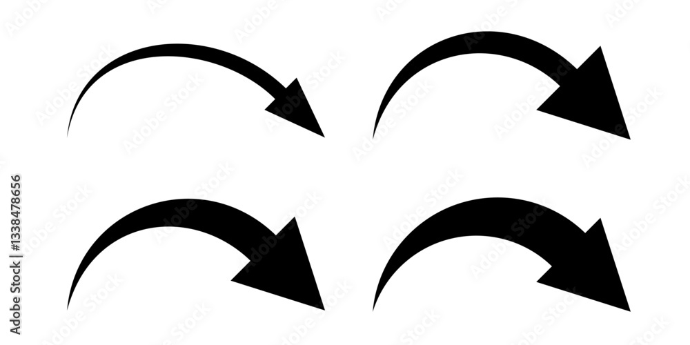 Poster arrows set vector isolated on white background. curve arrow pointers down or forward and return