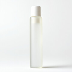 sleek, clear bottle with white cap, ideal for showcasing beauty products, commercial, product