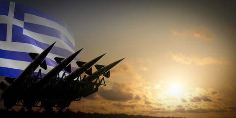 Flag of Greece and missiles - defense concept - 3D illustration