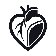 Realistic Heart icon Black silhouette isolated on a transparent background