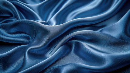 Obraz premium A smooth, shimmering blue fabric drapes elegantly, showcasing soft waves and textures that reflect light beautifully.