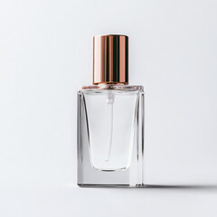 Elegant glass bottle with rose gold cap, perfect for showcasing fragrances, commercial, product