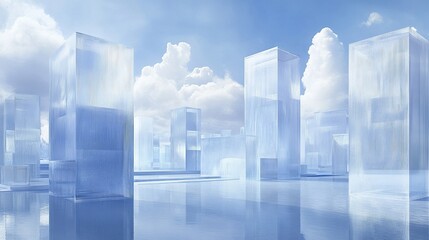 Crystal Cityscape A Futuristic Architectural Masterpiece Under a Serene Sky