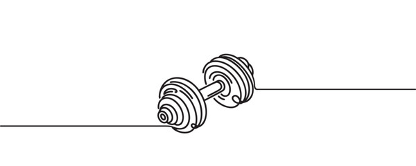 One continuous line drawing of dumbbells. Sports equipment. Sport, training, health. Vector illustration.