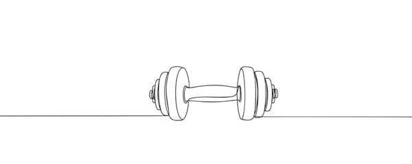 One continuous line drawing of dumbbells. Sports equipment. Sport, training, health. Vector illustration.