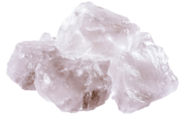 Clear crystalline salt chunks on a white background