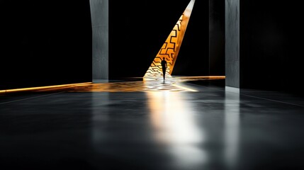 Obraz premium Surreal Maze Abstract Architecture Lone Figure Golden Path