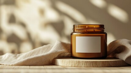 Candle Mock-up template in modern minimalist aesthetic. Organic template for product showcase with copy space. Bohemian stationery for local business with place for text.