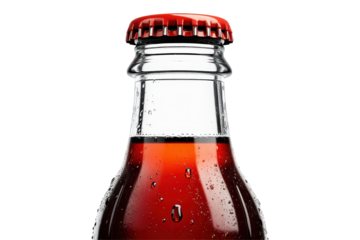 Close-up of a fizzy drink bottle with condensation and bubbles