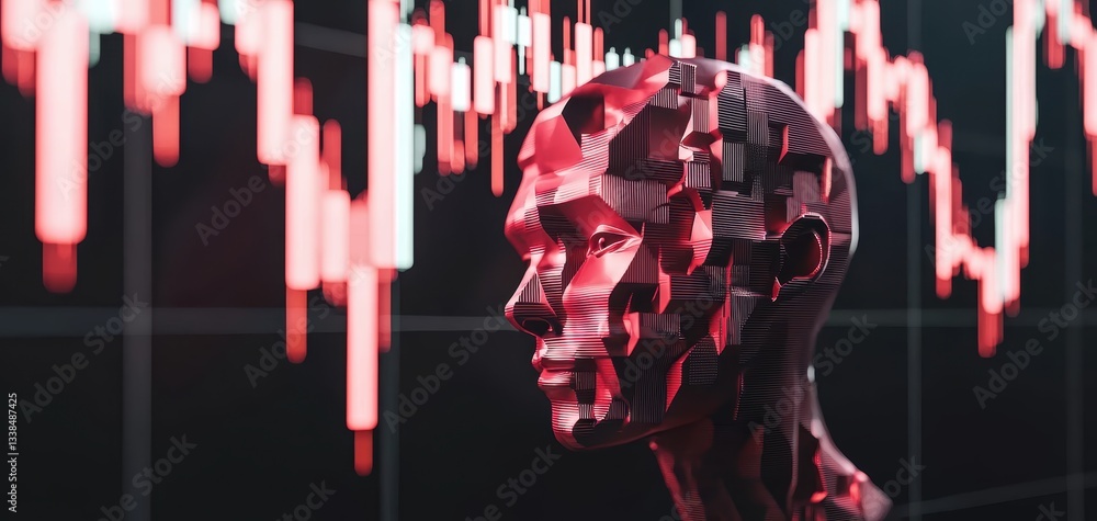 Poster ai-powered financial assistant with floating holographic 3d investment analytics, futuristic digital