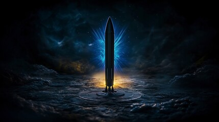 Futuristic Rocket Launch  Night Sky  Sci Fi  Space Exploration  Energy  Power  Technology