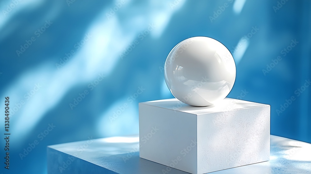 Poster white sphere on cube display minimalist product photography