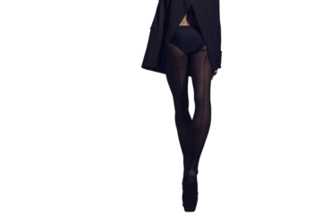 silhouette of the legs of a ballerina in the style of fashion total black in a jacket and tights with a seam, isolated on transparent background, png